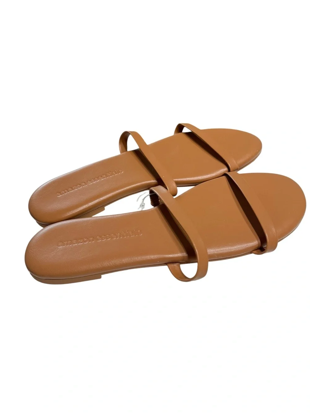 NWT Amazon Essentials Cognac Brown 2 Strap Flat Sandals - Size 6